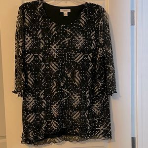 2X CJ Banks Lace stretchy top with black lining 3/4 sleeve